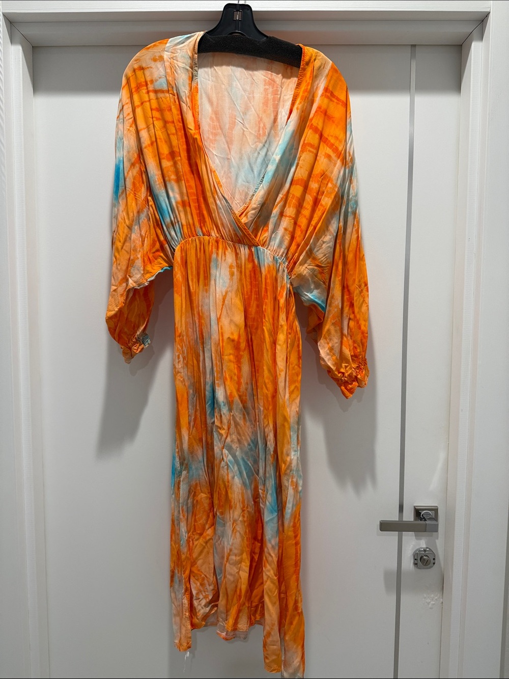 Vibrant Orange Tie-Dye Maxi Dress - Flowing V-Neck